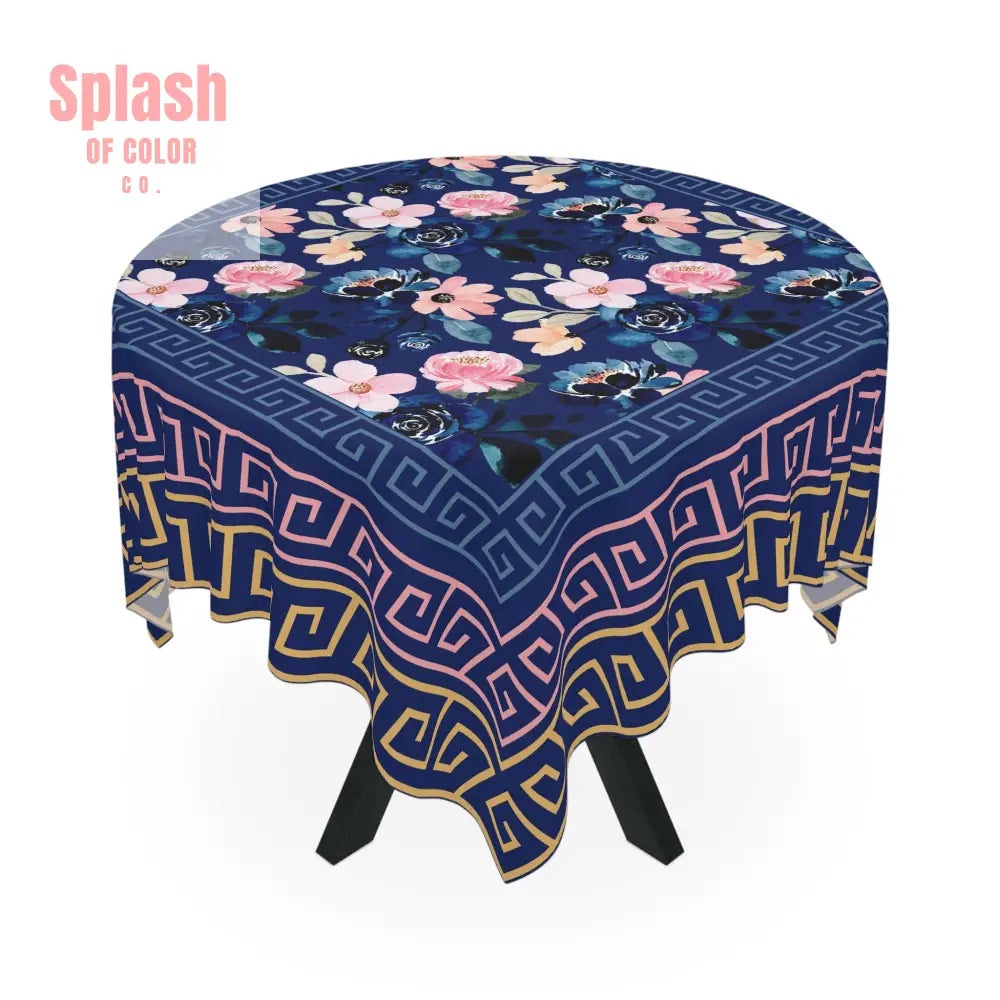 Floral Heritage Garden Royal Blue Pink Yellow Tablecloth for Elegant Dining One size / White Home Decor