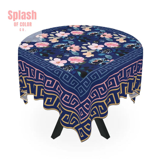 Floral Heritage Garden Royal Blue Pink Yellow Tablecloth for Elegant Dining One size / White Home Decor