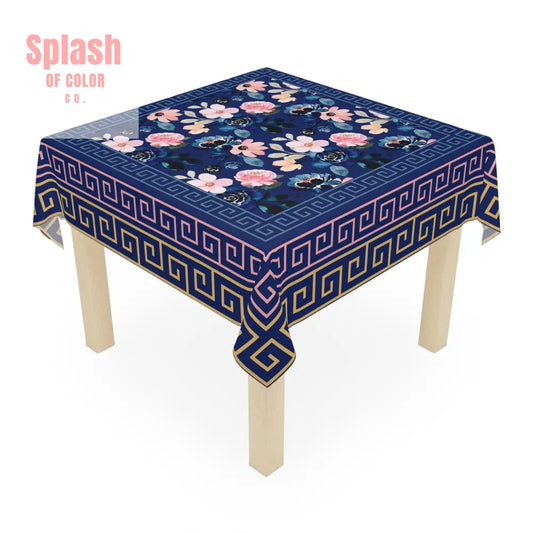 Floral Heritage Garden Royal Blue Pink Yellow Tablecloth for Elegant Dining One size / White Home Decor