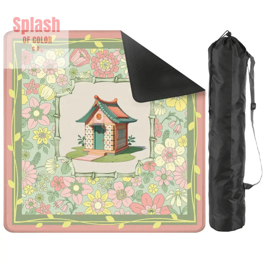 Floral Heritage Mahjong Mat Whimsical Mahj House Pink Green Preppy Game Mat 2mm (Black Bag) Daily Accessories