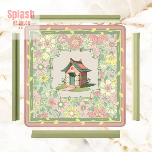 Floral Heritage Mahjong Mat Whimsical Mahj House Pink Green Preppy Game Mat Daily Accessories