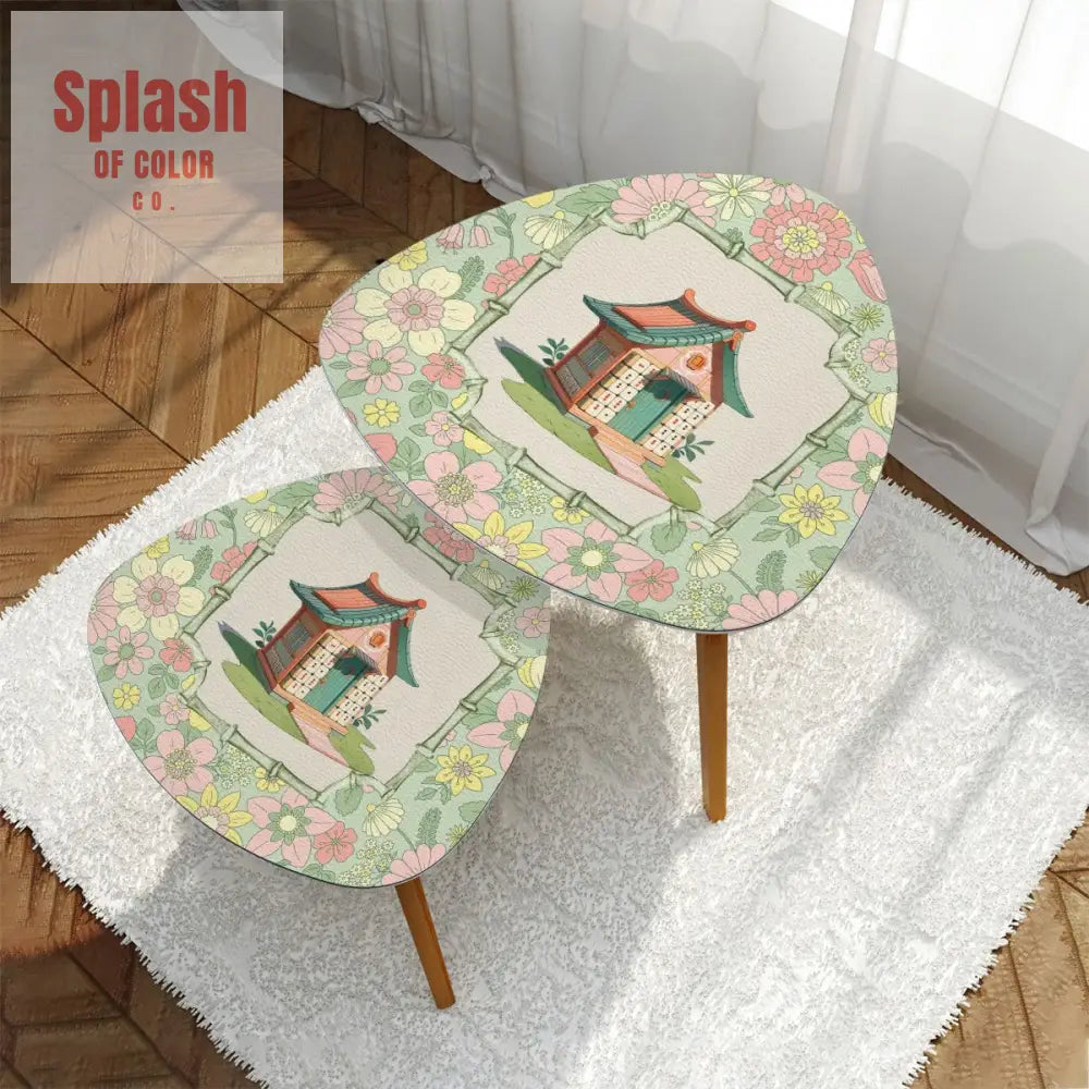 Floral Heritage Mahjong Nesting Tables Whimsical Mahj House Pink Green Preppy Tables One Size Home Accessories