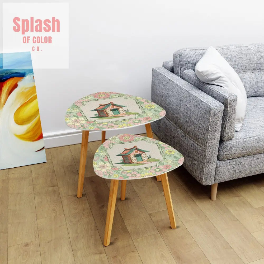 Floral Heritage Mahjong Nesting Tables Whimsical Mahj House Pink Green Preppy Tables One Size Home Accessories