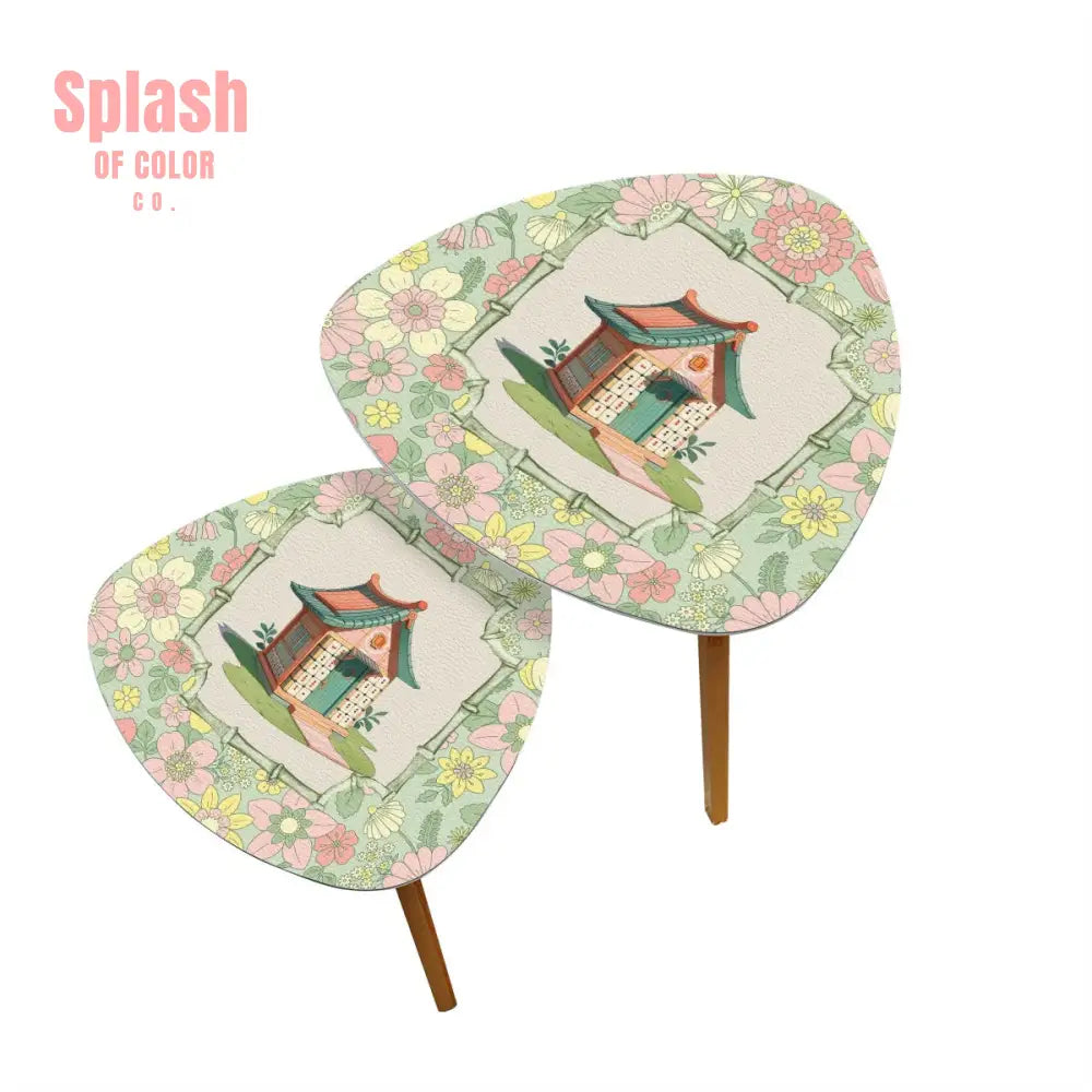 Floral Heritage Mahjong Nesting Tables Whimsical Mahj House Pink Green Preppy Tables One Size Home Accessories