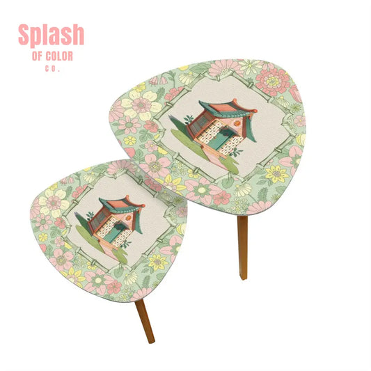 Floral Heritage Mahjong Nesting Tables Whimsical Mahj House Pink Green Preppy Tables One Size Home Accessories