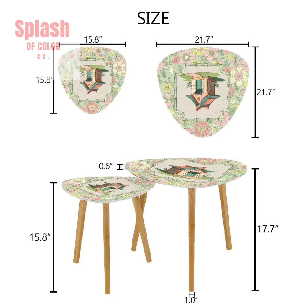 Floral Heritage Mahjong Nesting Tables Whimsical Mahj House Pink Green Preppy Tables One Size Home Accessories