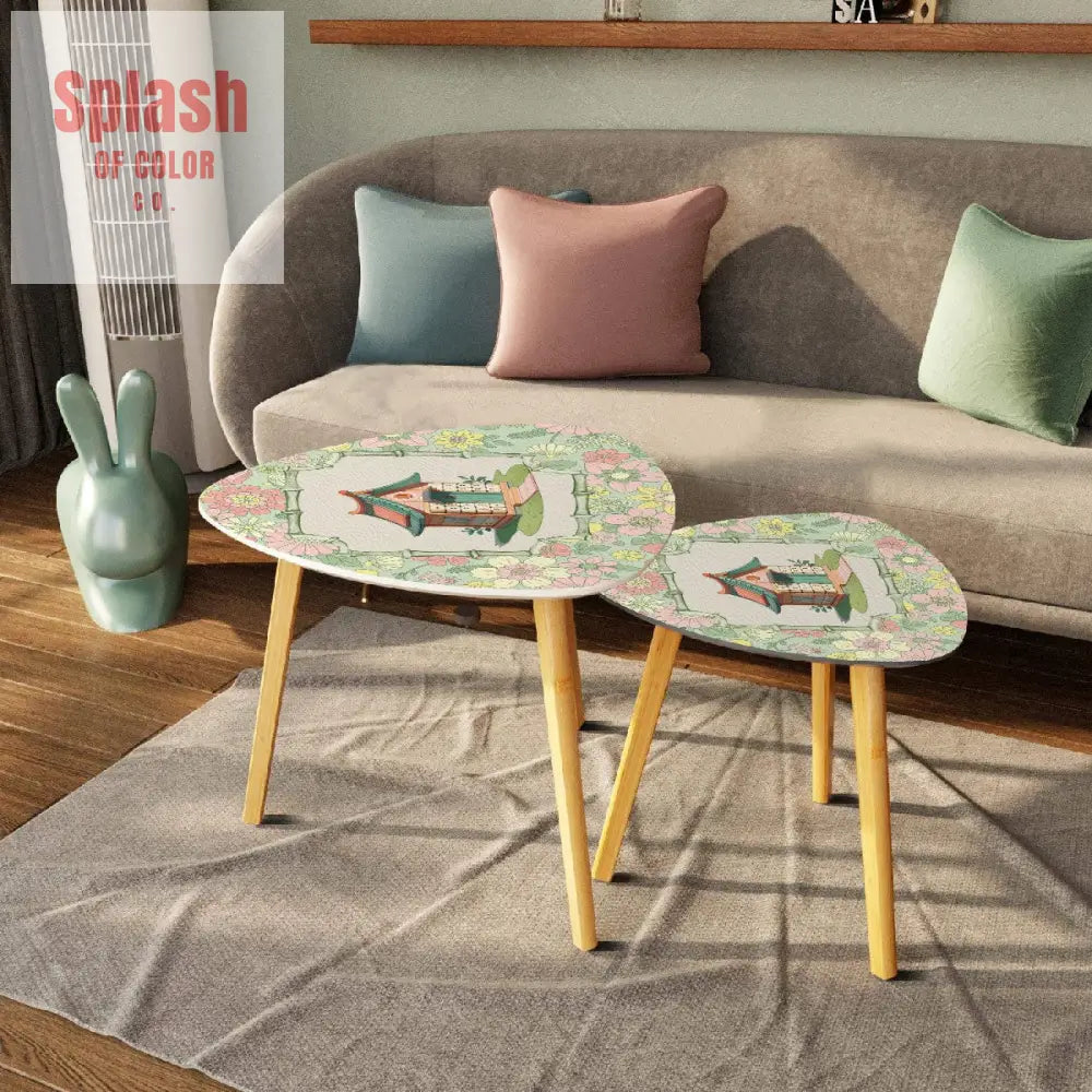 Floral Heritage Mahjong Nesting Tables Whimsical Mahj House Pink Green Preppy Tables One Size Home Accessories