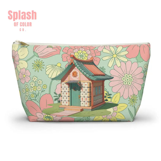 Floral Heritage Mahjong Tile Pouch Whimsical Mahj House Accessory Pouch Makeup Bag Large / White zipper Bags