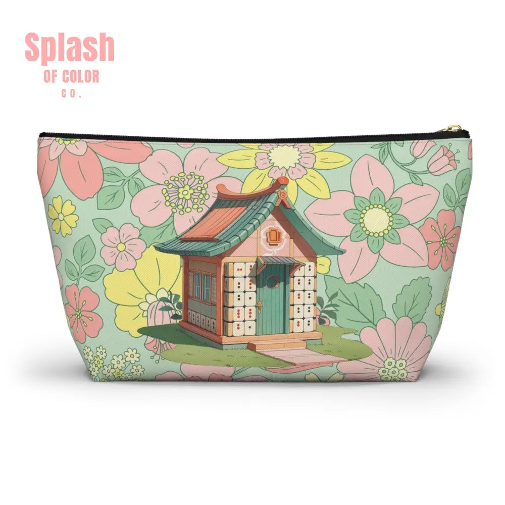 Floral Heritage Mahjong Tile Pouch Whimsical Mahj House Accessory Pouch Makeup Bag Large / Black zipper Bags