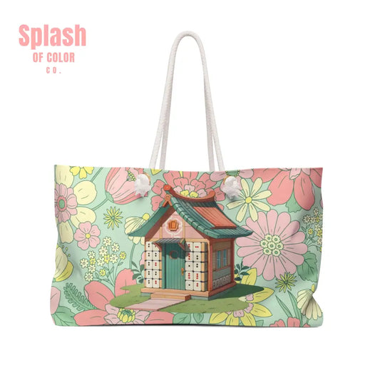 Floral Heritage Mahjong Tote Bag Cottage Weekender Bag Green Pink Preppy Whimsical Mahj Gift 24’’ × 13’’ Bags