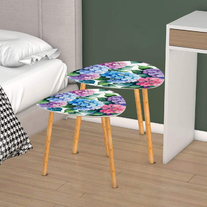 Floral Hydrangea Garden Zen Nesting Triangle Coffee Table Set of 2 - One Size - Home Accessories