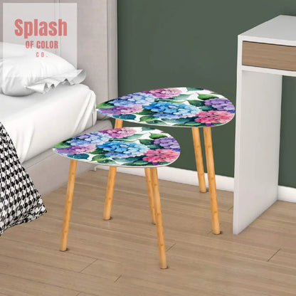 Floral Hydrangea Garden Zen Nesting Triangle Coffee Table Set of 2 - One Size - Home Accessories