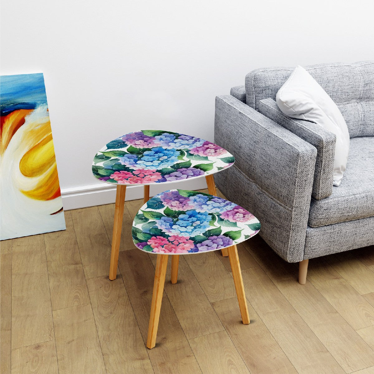 Floral Hydrangea Garden Zen Nesting Triangle Coffee Table Set of 2 - One Size - Home Accessories