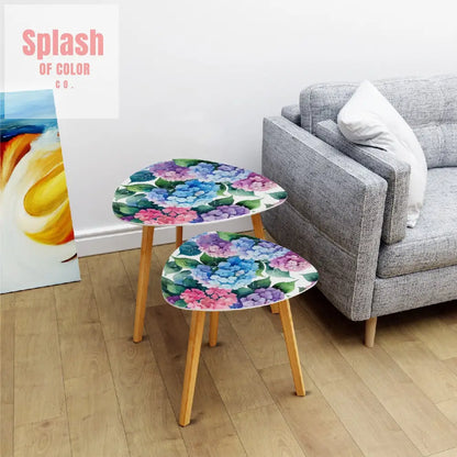 Floral Hydrangea Garden Zen Nesting Triangle Coffee Table Set of 2 - One Size - Home Accessories