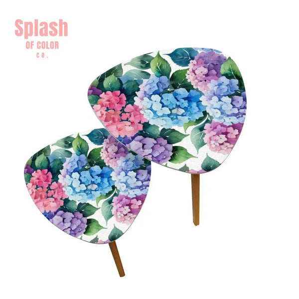 Floral Hydrangea Garden Zen Nesting Triangle Coffee Table Set of 2 - One Size - Home Accessories