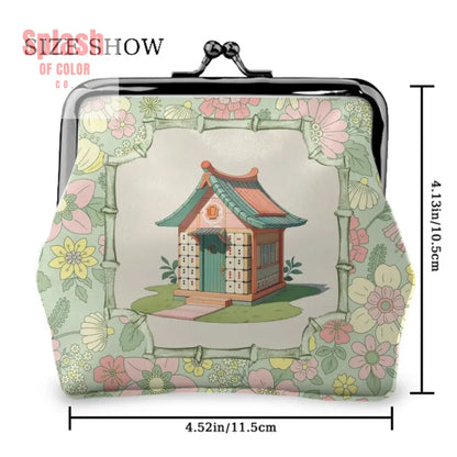 Floral Mahjong Whimsical Preppy Green Pink Women’s Kiss Lock Coin Purse 4.5’’x4.1’’ Wallet