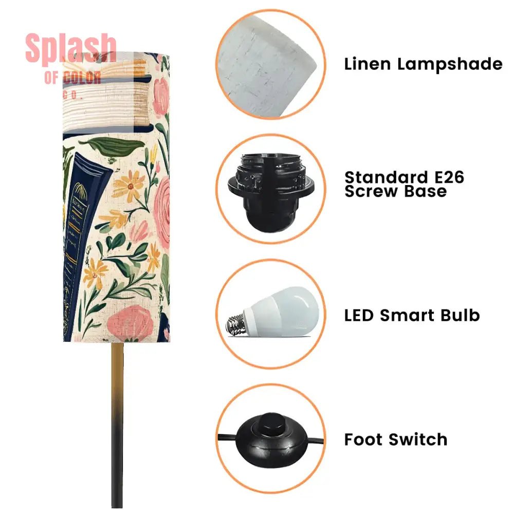 Floral Pastel Book Lover Book Nook Modern Floor Lamp Modern Standing Lamp One Size Floor Lamps
