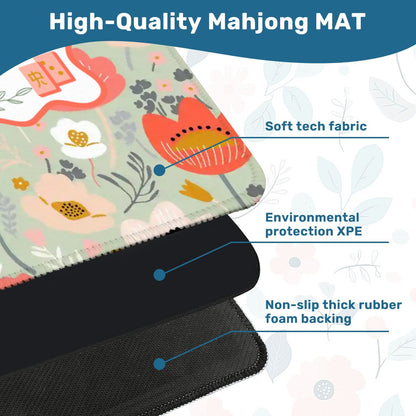 Floral Poppy Mahjong Mat Preppy Orange Green Pretty Mahj Mat - 31.5’’x31.5’’ - Daily Accessories