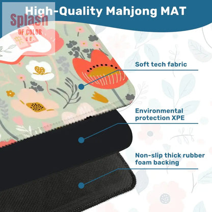 Floral Poppy Mahjong Mat Preppy Orange Green Pretty Mahj Mat - 31.5’’x31.5’’ - Daily Accessories