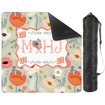 Floral Poppy Mahjong Mat Preppy Orange Green Pretty Mahj Mat - 31.5’’x31.5’’ - Daily Accessories