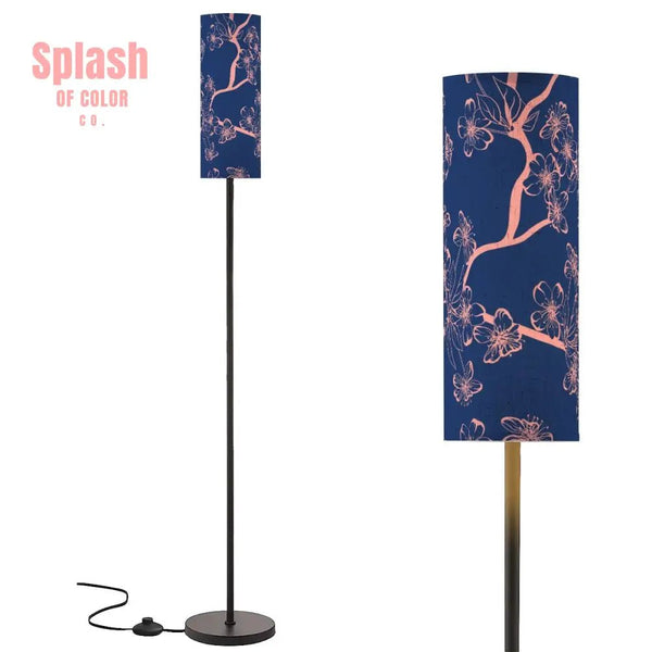 Floral Royal Blue Pink Asian Zen Reading Nook Floor Lamp Modern Standing Lamp One Size Floor Lamps
