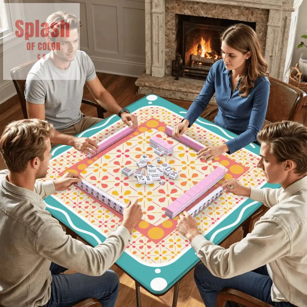 Floral Sorbet Coral, Yellow, Teal Preppy Mahjong Mat - Splash of Color co.