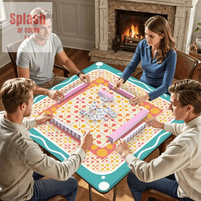 Floral Sorbet Coral, Yellow, Teal Preppy Mahjong Mat - Splash of Color co.