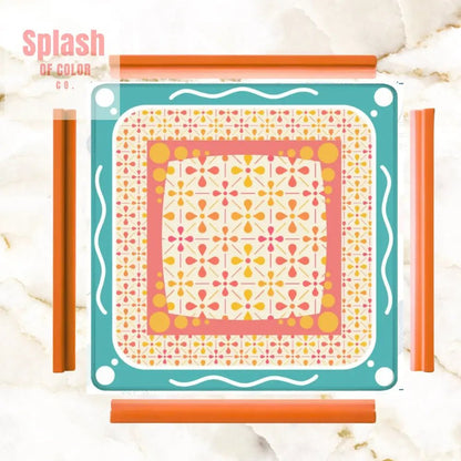 Floral Sorbet Coral, Yellow, Teal Preppy Mahjong Mat - Splash of Color co.