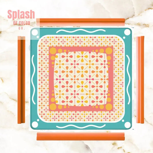 Floral Sorbet Coral, Yellow, Teal Preppy Mahjong Mat - Splash of Color co.
