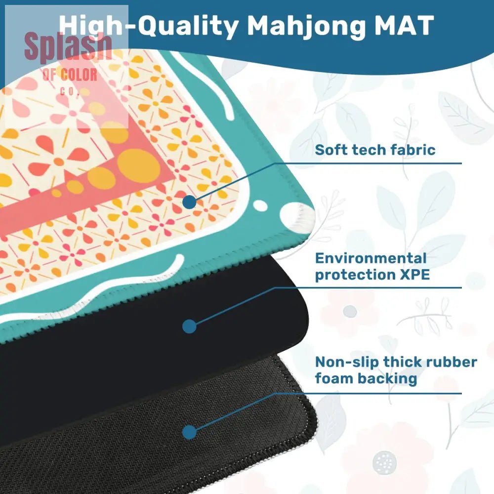 Floral Sorbet Coral, Yellow, Teal Preppy Mahjong Mat - Splash of Color co.