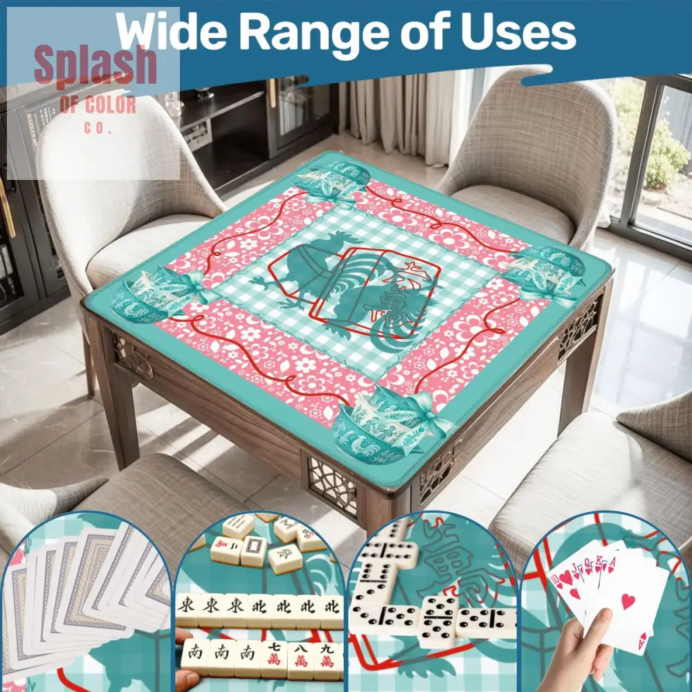 French Country Rooster Vintage Pyrex Aqua Pink Whimsical Mahjong Game Mat - Daily Accessories