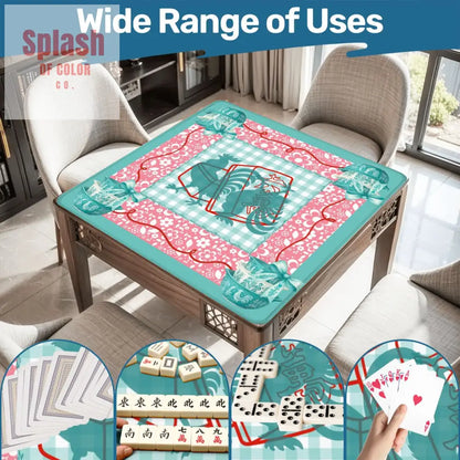 French Country Rooster Vintage Pyrex Aqua Pink Whimsical Mahjong Game Mat - Daily Accessories
