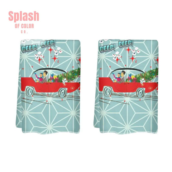 Funny Christmas Mahjong Beep Beep Vintage Nostalic Couple Christmas Kitchen Bath Hand Towels - Splash of Color co.