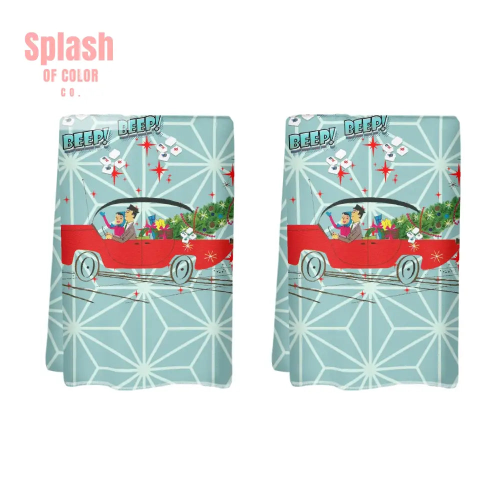 Funny Christmas Mahjong Beep Beep Vintage Nostalic Couple Christmas Kitchen Bath Hand Towels