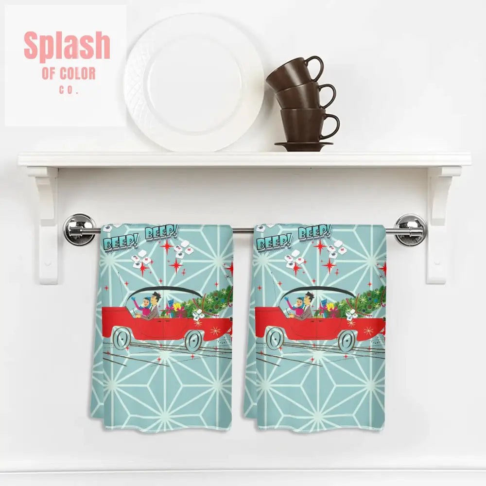 Funny Christmas Mahjong Beep Beep Vintage Nostalic Couple Christmas Kitchen Bath Hand Towels