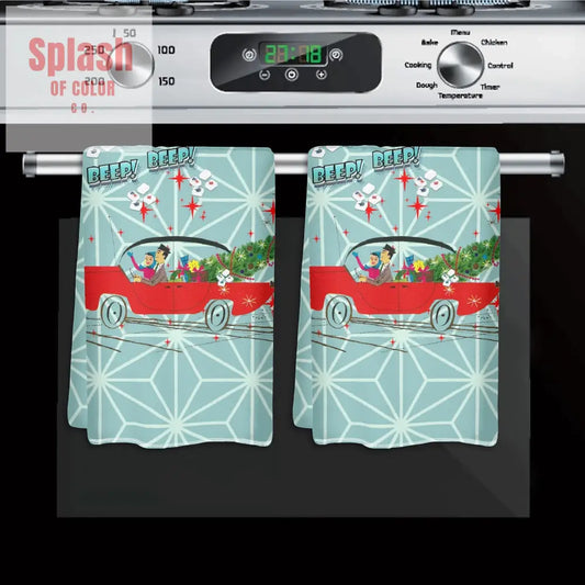 Funny Christmas Mahjong Beep Beep Vintage Nostalic Couple Christmas Kitchen Bath Hand Towels