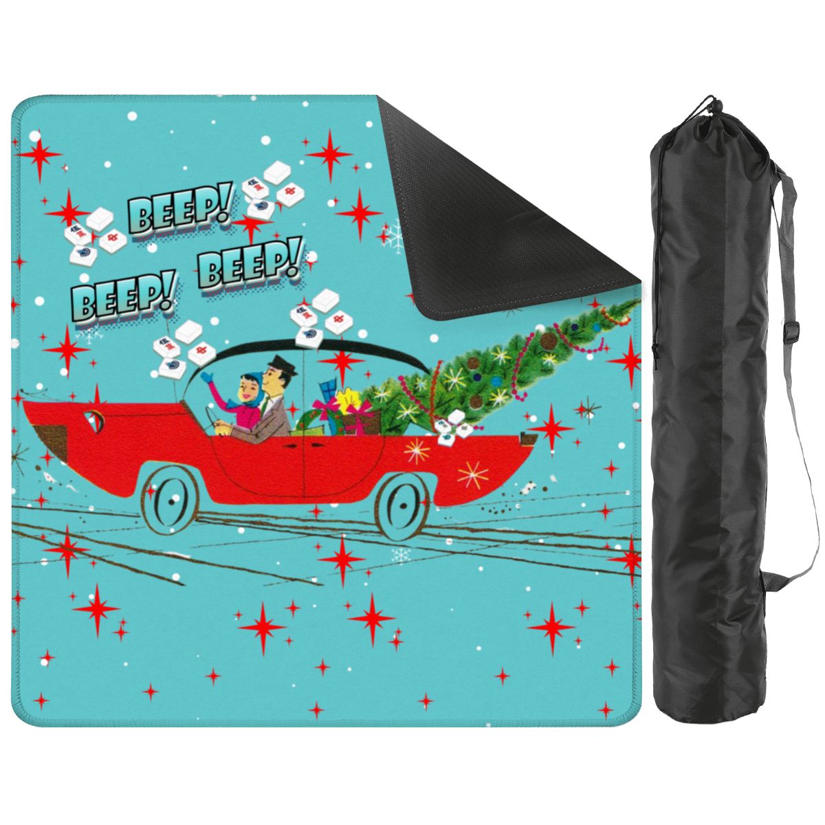 Funny Christmas Mahjong Mat Beep Beep Beep Nostalgic Christmas Mahj Play Mat - 31.5’’x31.5’’ - Daily Accessories