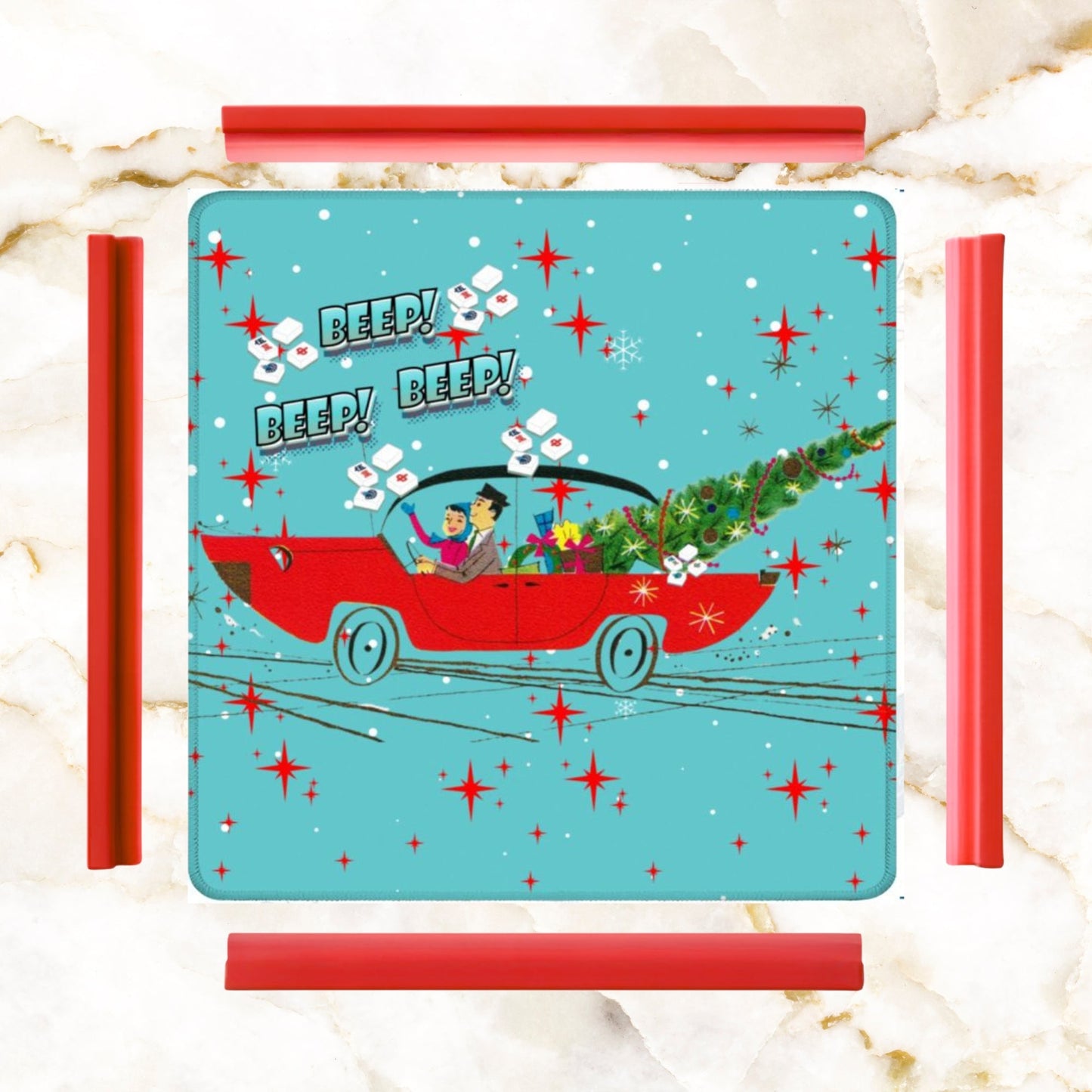 Funny Christmas Mahjong Mat Beep Beep Beep Nostalgic Christmas Mahj Play Mat - 31.5’’x31.5’’ - Daily Accessories