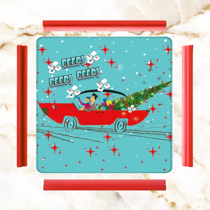 Funny Christmas Mahjong Mat Beep Beep Beep Nostalgic Christmas Mahj Play Mat - 31.5’’x31.5’’ - Daily Accessories