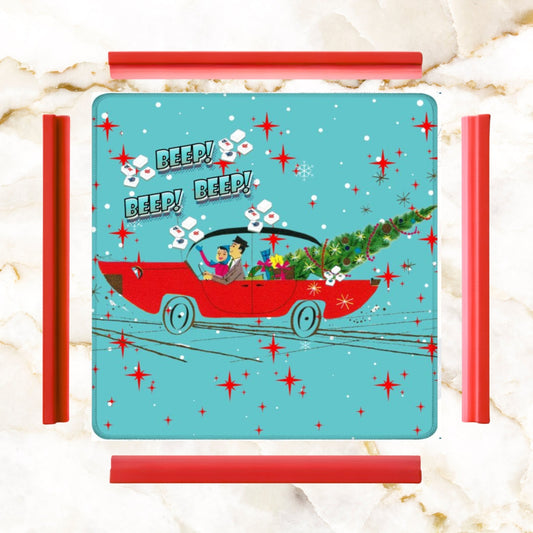 Funny Christmas Mahjong Mat Beep Beep Beep Nostalgic Christmas Mahj Play Mat - 31.5’’x31.5’’ - Daily Accessories
