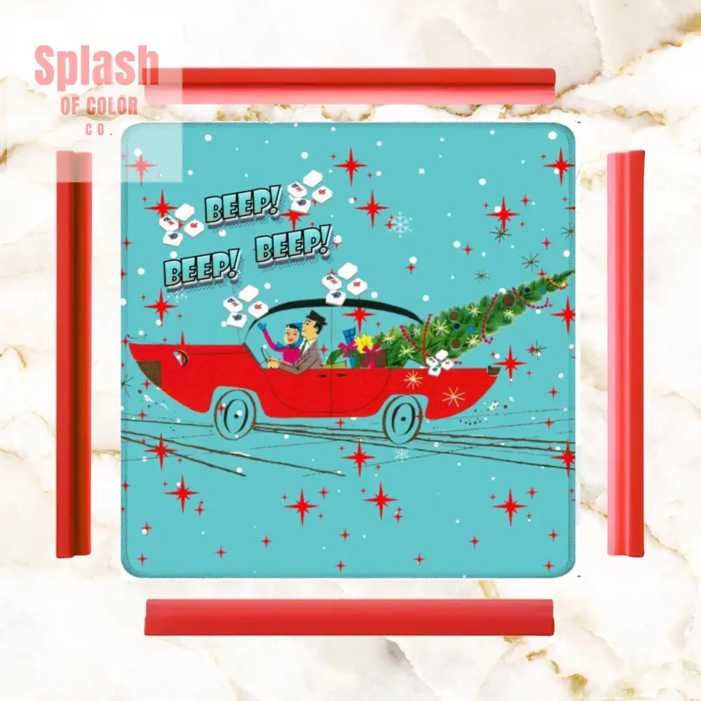 Funny Christmas Mahjong Mat Beep Beep Beep Nostalgic Christmas Mahj Play Mat - 31.5’’x31.5’’ - Daily Accessories