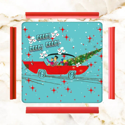 Funny Christmas Mahjong Mat Beep Beep Beep Nostalgic Christmas Mahj Play Mat - 31.5’’x31.5’’ - Daily Accessories