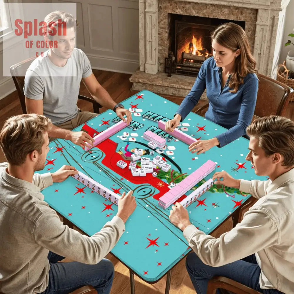 Funny Christmas Mahjong Mat Beep Beep Beep Nostalgic Christmas Mahj Play Mat - 31.5’’x31.5’’ - Daily Accessories