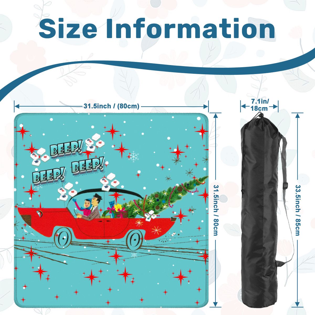 Funny Christmas Mahjong Mat Beep Beep Beep Nostalgic Christmas Mahj Play Mat - 31.5’’x31.5’’ - Daily Accessories