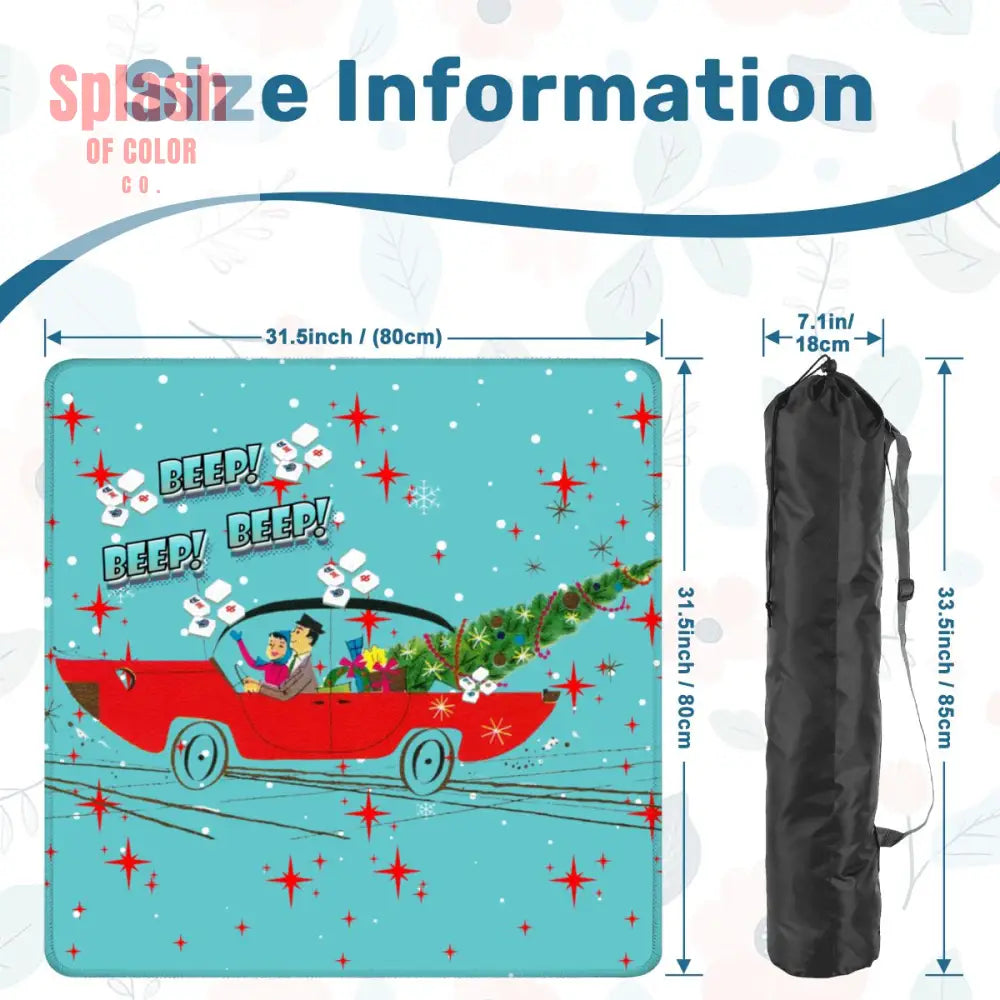 Funny Christmas Mahjong Mat Beep Beep Beep Nostalgic Christmas Mahj Play Mat - 31.5’’x31.5’’ - Daily Accessories