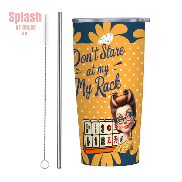 Funny Mahjong Cheeky Don't Stare At My Rack, Blue Yellow Floral Polka Dot Stainless Steel Insulated Tumblers with Lid & Straw - Splash of Color co.