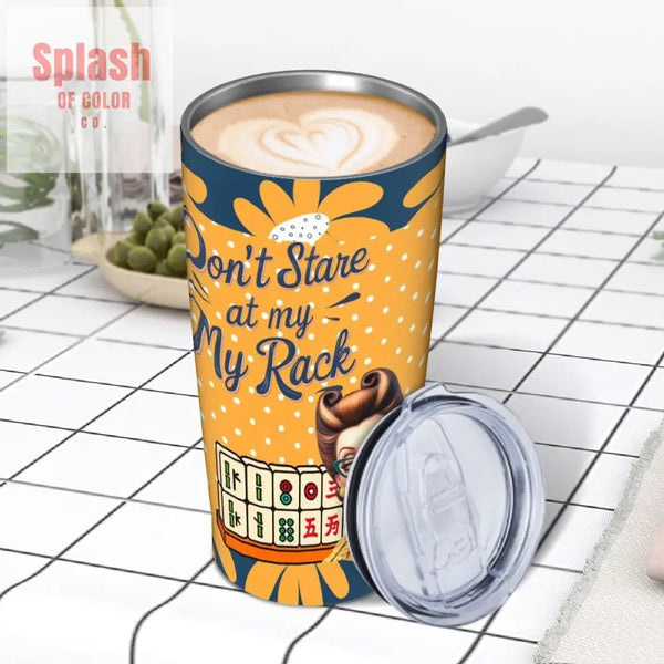 Funny Mahjong Cheeky Don't Stare At My Rack, Blue Yellow Floral Polka Dot Stainless Steel Insulated Tumblers with Lid & Straw - Splash of Color co.