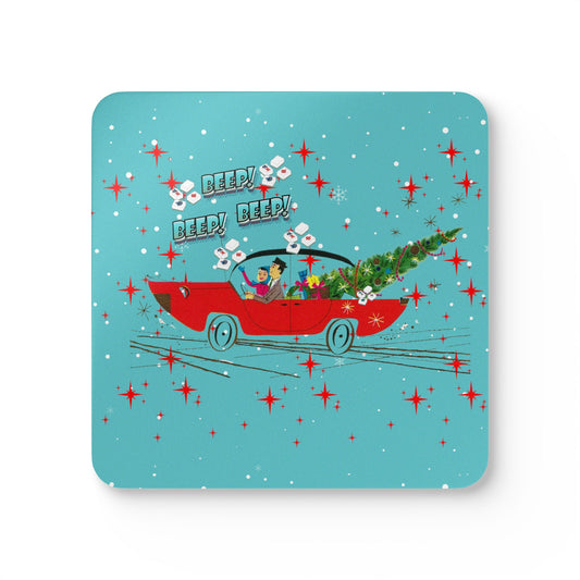 Funny Mahjong Christmas Festive Cork Coaster Set Vintage Car Design Party Accessories Drinkware Coasters - Cork