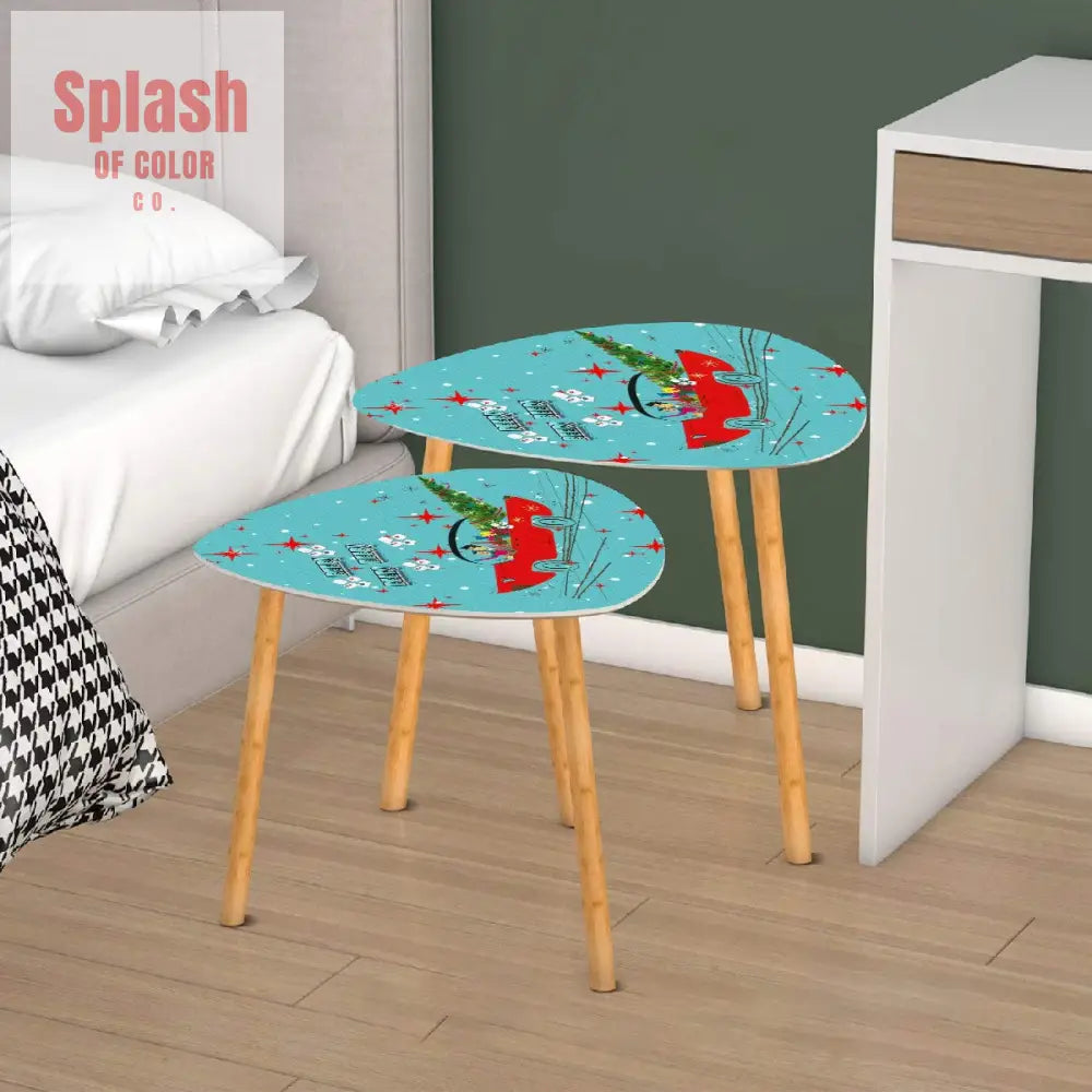 Funny Mahjong Christmas Holiday Whimsical Nostalgic Nesting Tables Set of 2 One Size Home Accessories