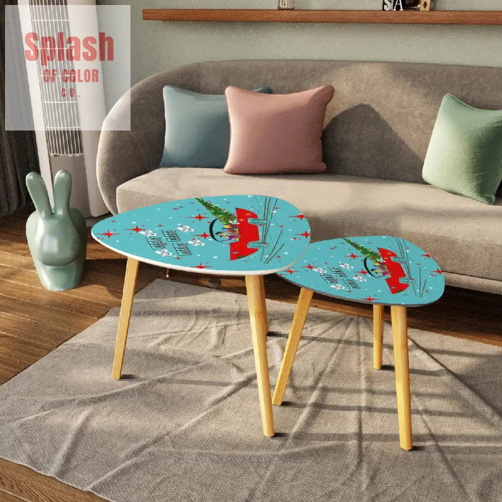 Funny Mahjong Christmas Holiday Whimsical Nostalgic Nesting Tables Set of 2 One Size Home Accessories